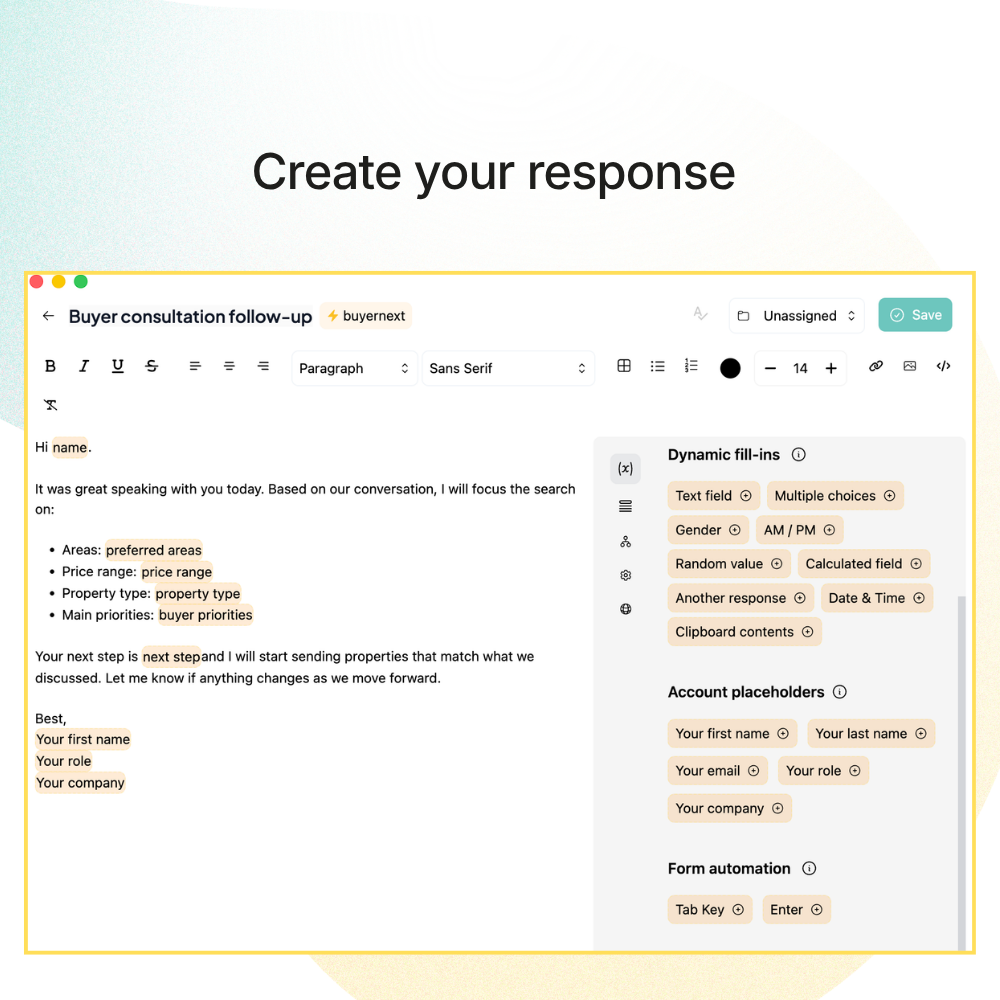 Create your response in the Typedesk editor and give it a clear name