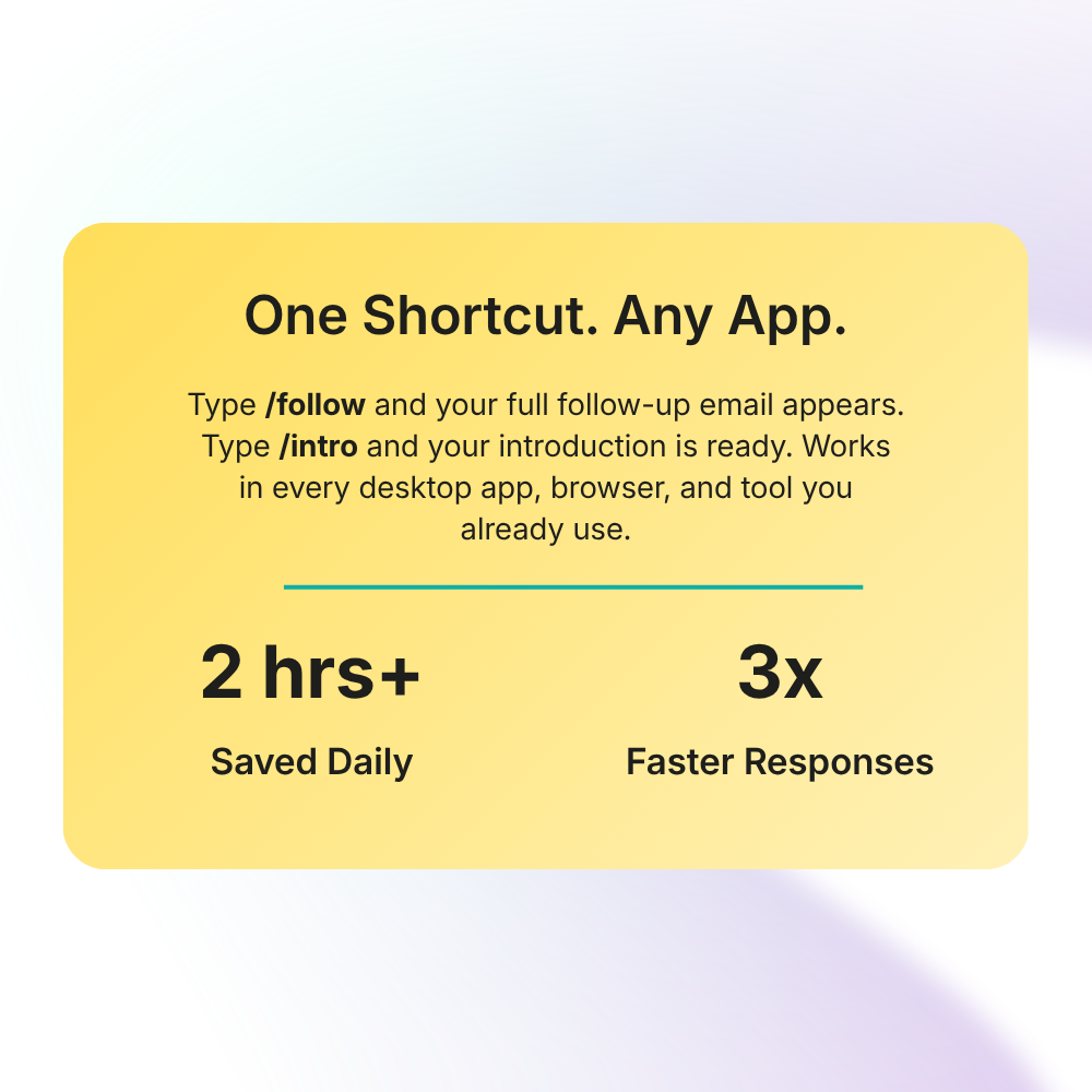 How Typedesk works: type a shortcut and a full response appears in any app